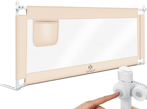 KESSER® Bettgitter 150cm Bettschutzgitter Kinderbettgitter für Kinder Babybettgitter Klappbar, Kinderbett Kinderbettschutzgitter Rausfallschutz, Bett & Elternbett hoch: 72 bis 96cm, + Tasche, Beige