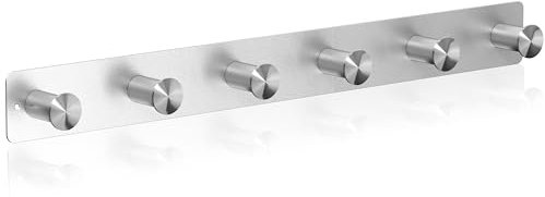 RICOO Appendiabiti da Parete MH025S-6 in Acciaio Inox, Attaccapanni da Muro Design Moderno con 6 Ganci per Ingresso, Cucina, Bagno, Montaggio Facile, Argento
