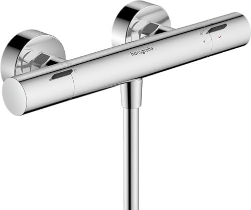 hansgrohe Ecostat Fine - Miscelatore termostatico per doccia esterno con EcoStop+, disinfezione termica, con blocco di sicurezza (SafetyStop) a 40° C, Termostato per doccia, cromo, 13323000