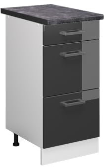 Vicco Küchenunterschrank R-Line, Anthrazit Hochglanz/Weiß, 40 cm mit Schubladen, AP Anthrazit