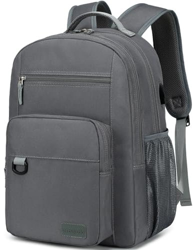 ecodudo Wasserabweisender Rucksack mit mehreren Taschen, für Schule, Herren und Damen, Laptop, Reiserucksack, College, Büchertasche, GRAU, Traditionelle Rucksäcke