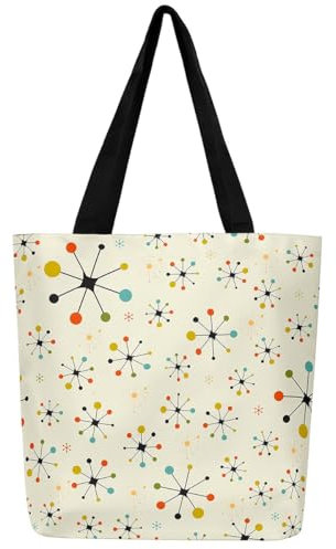 Homewish Moderne Mid Century Lebensmitteltasche Retro Atomic Canvas Einkaufstasche, Regenbogengitter Einkaufstasche Vintage 50Er Jahre Leinwand Tasche, Ästhetische Abstrakte Kunst Windel Tasche Beige