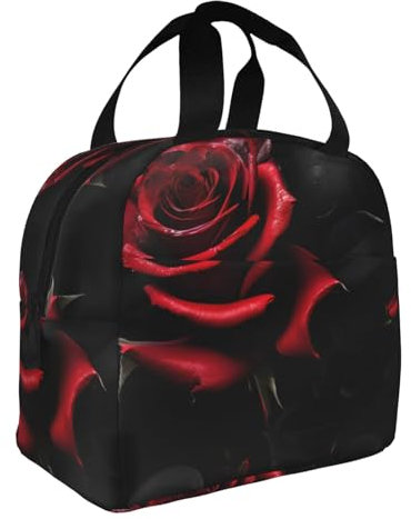 HJLUUFT Red and Roses - Lonchera térmica para adultos y niños pequeños, ideal para lonchera Bento