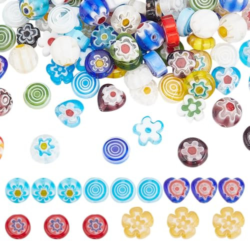 arricraft Verschiedene Lose Muranoglasperlen 120 Stück 5 Stil Blumenherz Runde Perlen Handgefertigte Millefiori Glasperlenstränge Für Armband Halskette Sommer Schmuckherstellung