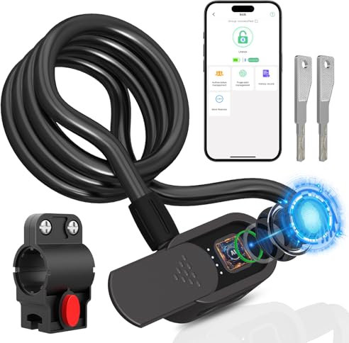 Fingerprint Bike Lock Cable, Eseesmart Heavy Duty Anti-Theft Bicycle Lock Keyless Waterproof Smart Digital 1.5M Stainless Steel Cable Bike Lock with Mounting Bracket