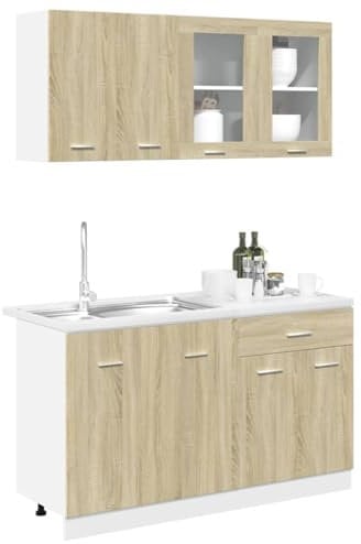 IKAYAA Mueble de Cocina 4 Piezas, Cocinas Completas, Cocinas Completas, Muebles De Cocina por Modulos, Mueble Fregadero Cocina, Armario Inferior, Armario Colgante Cocina Blanco con Brillo