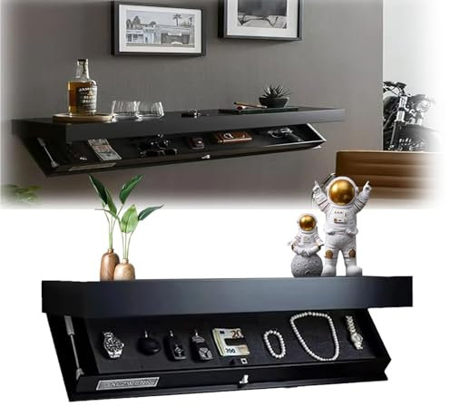 Oasisony Designer-Regal mit Geheimfach, Verdecktes Schweberegal, schwebendes Regal mit verstecktem Fach, Aufbewahrungslösung, ideal für Wohnzimmer oder Büro(Schwarz)