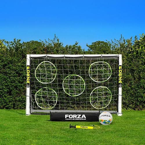 FORZA Fußballtore 1,8m x 1,2m | Wetterfestes uPVC Forza Tor | für Kinder & Erwachsene | Robustes Fußballtor Garten & Training | Optional: Zielfolie, Ball & Tragetasche