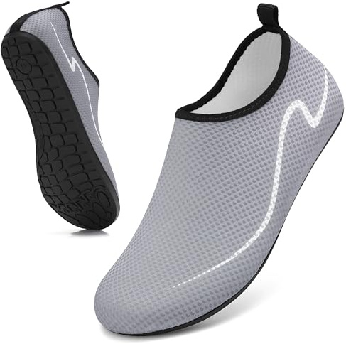 gitzing Water Shoes for Women Men Beach Quick-Dry Swim Aqua Socks Breathable Barefoot Shoes for Surfing Running Driving Pool YOG, Grey 9.5 UK/44 EU