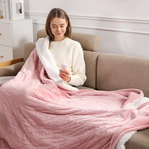 Heated Blanket Pink Heated Throw Blanket Heating Blanket 50x60 Ultra Warm | Distinctive Pink Heated Electric Blanket, Durable and Safe, Ultimate Comfort, Super Soft & Fluffy, for Recliner & Couch & Bed