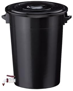 100 Liter Regentonne mit Griffen + Deckel + Ablaufhahn, Stabiler Eimer, Plastiktonne, Wasserfass für Regenwassersammlung, Regentank für Garten, Terrasse & Balkon, Regenwassertank (schwarz)