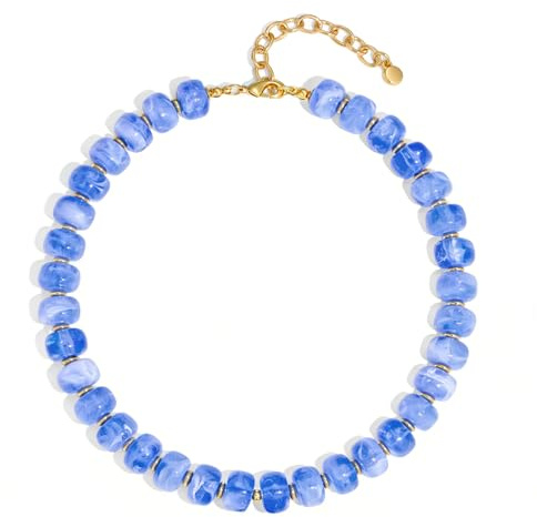 LILIE&WHITE Halskette Damen Bunt Harz Perlenkette - Große Walzenförmige Perlen Kurz Choker Statement Kette, Bunter Modeschmuck für Sommer Strand & Alltag, Verstellbar