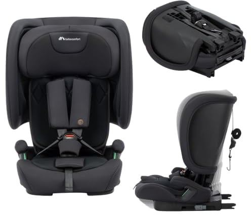 Bebeconfort Ever & Go i-Size, Mitwachsender Kindersitz 9-36 kg, 15 Mon. bis 12 J., 76-150 cm, Klappbarer Kinderautositz, Kompakt + Leicht (6 kg), 15 Kopfstützenpositionen, Full Black