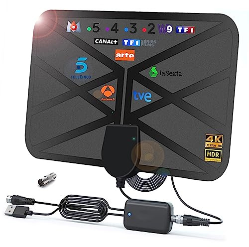 36DBI Antena TV Interior, 200 Kilómetros Poderoso Antena HDTV Digital | Amplificador de Señal, 3 Metros Cable Coaxial, para 1080P 4K Canales de TV, Gratis DTMB VHF UHF TDT