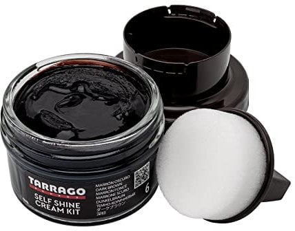 Tarrago Self Shine Cream Kit 50 ml | Nourishing Cream of Natural Waxes For Shining Leather, Smooth, Natural or Synthetic Leather Footwear | With Sponge Applicator ((06) Dark Brown)