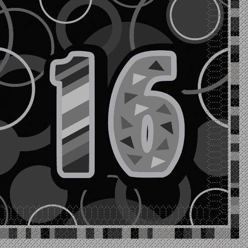 Unique Party 28477 - Glitz Black 16th Birthday Paper Napkins, Pack of 16