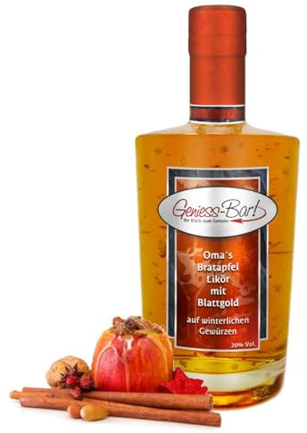 Oma's Bratapfel Likör mit 24 Karat Blattgold 0,5L sehr fruchtig & süffig 20% Vol