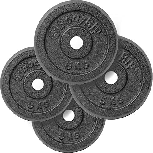 BodyRip Cast Iron Weight Plate | 4x 5kg, 1 Standard Hole | Dumbbell or Barbell | Home Gym Training, Weightlifting
