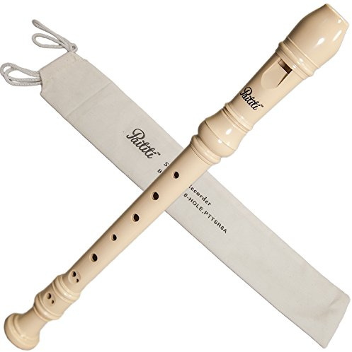 Paititi Soprano Recorder 8-Hole With Cleaning Rod + Finger Chart + Carrying Bag Creamy Color, Key of C