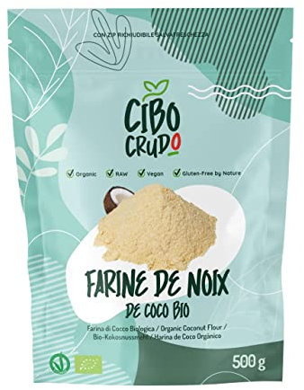 Farina di Cocco Bio - 500g. Farina Cruda di Qualità da Coltivazione Biologica. Ricca di Fibre e Sali Minerali. Alternativa Senza Glutine per Ricette Dolci.