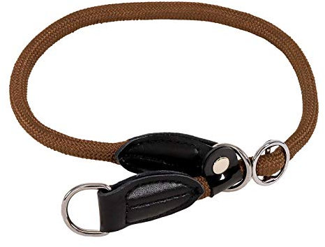 lionto Hundehalsband aus strapazierfähigem Nylon für Hundetraining, Länge 30 cm, 0,8 cm Dicke, Zugstopp Halsband für Hunde, Lederimitat mit Metallring & Anpassung durch stufenlosen Schieber, braun