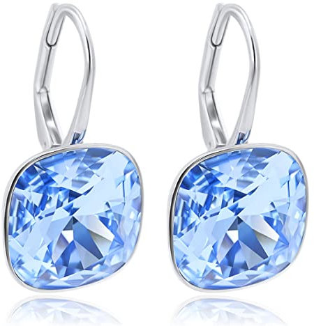 Ohrringe 925 Silber Kristalle Kissenschliff Blau Light Sapphire kurze Ohrhänger NOBEL SCHMUCK