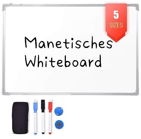 DREAMADE Whiteboard Set, Whiteboard Magnettafel Magnetwand, Weißboard Magnetisch und Beschreibbar, mit Stiftablage und Abnehmbare Haken, Weiß (70 x 50 cm)