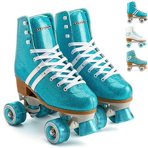 Osprey Retro Quad Rollschuhe für Erwachsene - Damen Schnürschuh High Top Roller Boots - Mehrere Designs, Glitter Blue, UK Child 13/EU 32