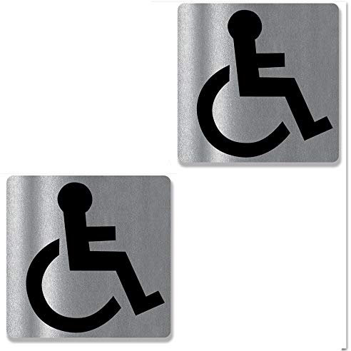 Biomar Labs® 2 Stück Vinyl Behindert Silber Symbol Rollstuhl Aufkleber Autoaufkleber Stickers Auto Moto Motorrad Fahrrad Helm Fenster Tuning B 260