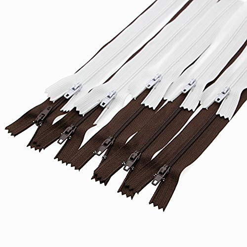 Leekayer 3# 30cm Reißverschlüsse Braun & Weiß Farben, 10 PCS/Pack Reißverschluss zum Nähen von Kleiderbeuteln DIY Manuelle Handarbeit 12