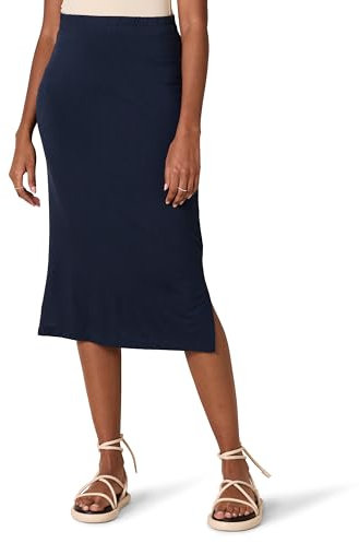 Amazon Essentials Falda Midi de Punto sin Cierre (Disponible en Tallas Grandes) Mujer, Azul Marino, XL