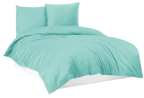 Mixibaby Bettwäsche Bettgarnitur Bettbezug 100% Baumwolle 135x200 155x220 200x200 200x220, Farbe:Mint, Größe:155 x 220 cm