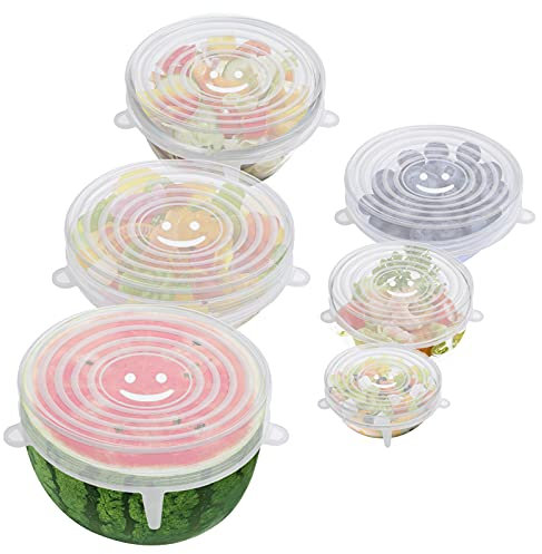 OstWony 6PCS Silicone Stretch Lids, Four Specifications of Reusable Silicone Bowl Cover, Suitable for Various Food Containers, High and Low Temperature Scenarios (Microwave Ovens, Freezers)