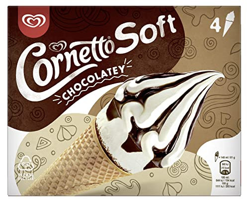 Cornetto Cono, Helado Soft Chocolatey, 4 x 140ml (Congelado)