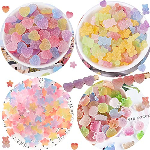 120Pcs Kawaii Slime Charms 3D Cute Mini Flatback Nail Gummy Bear Beads Bulk Resin Jewelry Making Candy Embellishments Supplies for Cell Phone Scrapbooking DIY Crafts