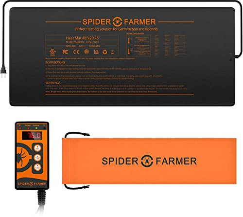 Spider Farmer Heizmatte Pflanzen, Wärmematte Set mit Thermostatregler für Sämling Germination und Haustier Heizkissen Zimmergewächshaus Heizmatten Amphibien Pet Mat Wärmer Bett Matte 122x52CM, 108W