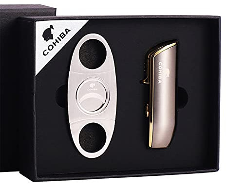 Zigarrenschneider Feuerzeuge Jetflamme Grill Gasanzünder Winddicht Feuerzeug Mini Stabfeuerzeug Gas Nachfüllbar Outdoor,Gold