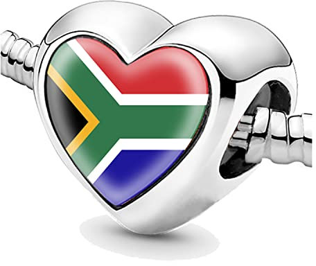 Bon4azuré South Africa Flag Beads for Bracelets Silver Charms for Women Charm Bead Jewellery Gifts Ideas for Girls
