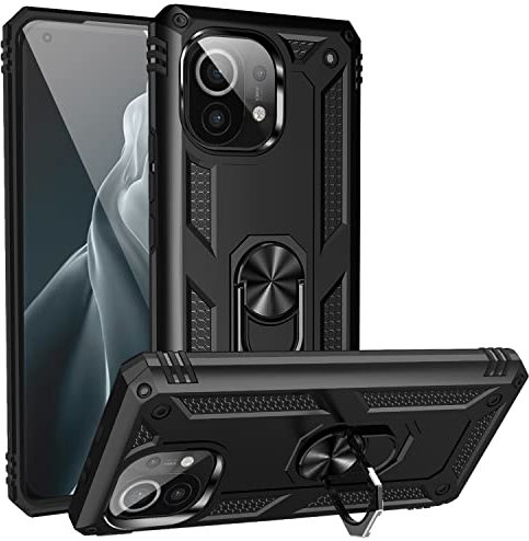 Fetrim Hülle für Xiaomi MI 11, stoßfest Schutzhülle mit Drehring Ständer für Xiaomi MI 11 Schwarz