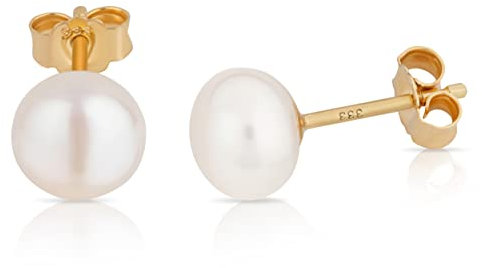 NKlaus Paar 7mm echte Süßwasserperle Ohrstecker 333 Gelb Gold 8 Karat Bouton Perlen Ohrringe 13147