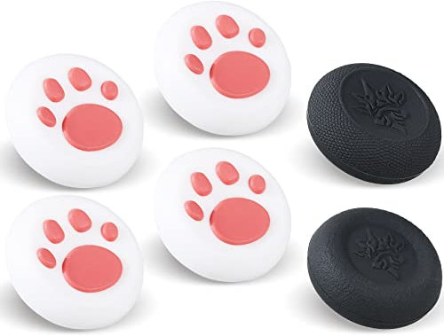 9CDeer Performance Joystick Analogico Stick Thumb Grips Set di 6 Compatibile con PS5, PS4, Xbox Series X/S Xbox One, Switch Pro Controller Cat Paw Bianco & Rosso