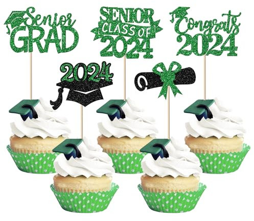 30 Stück Graduation 2022 Cupcake Toppers Glitter Senior Class of 2022 Cake Toppers Diplom Cupcake Picks 2022 Graduation Thema Party Cupcake Dekorationen Supplies Grün