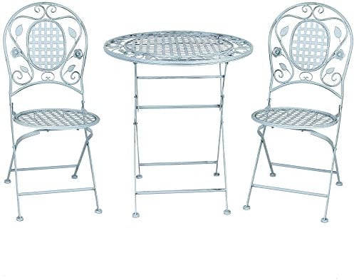 GlamHaus Garden Bistro Patio Set, 3 Piece Folding Metal Garden Set, Balcony Furniture, Foldable Table and Two Chairs (Turin Blue)