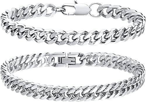 VNOX Armband Männer Edelstahl Armband Herren Silber,2 PCS