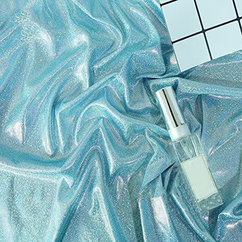Lasertuch,Lasergestrickter Stoff,Bunte Strickware,Glanz Satin Modestoff Dekostoff Kostümstoff Stoffe zum Nähen Meterware Dekorieren,Hintergrundstoff für Bühnenkostüme,DIY Nähmuster,blauer See100x150cm