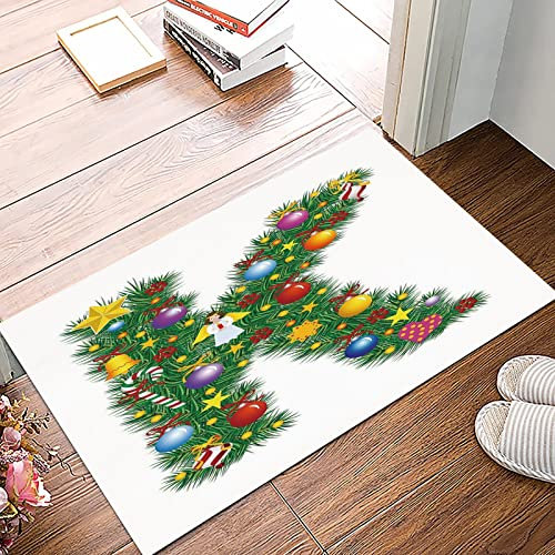 Badematte 50x80cm, Rutschfeste Badteppich, Buchstabe K, Bunter festlicher Weihnachtskiefernbrief mit Christbaumkugel und ,Mikrofaser Badvorleger mit, Wasserabsorbierende Weiche teppiche für Badezimmer