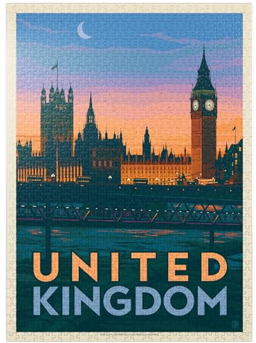 United Kingdom: Westminster Palace, Vintage Poster - Premium 1000 Piece Jigsaw Puzzle for Adults