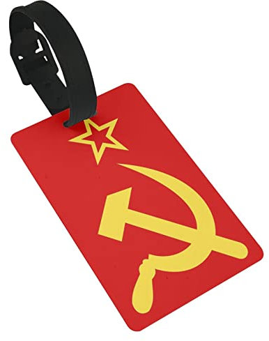 Bandiera comunista CCCP con falce e martello Simboli del comunismo 2 pezzi etichette per bagagli, anello per etichetta identificativa per la copertura della privacy e carta di indirizzo per valigia