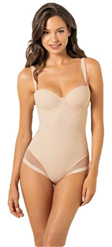 SIELEI 1 Pezzo di Body 1852 Microfibra Contenitiva dalla vestibilità Avvolgente, con Ferretto, Coppe Imbottite e Spalline Removibili. Coppa B - C. Cipria 4C