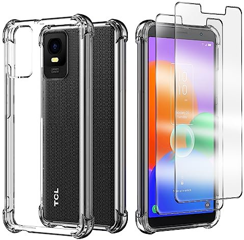 Cover Compatibile per TCL 403 con 2 Pellicola Vetro Temperato, Morbido Silicone ed Antiurto Protettivo Bumper TPU Gel Smartphone Custodia Case - Trasparente